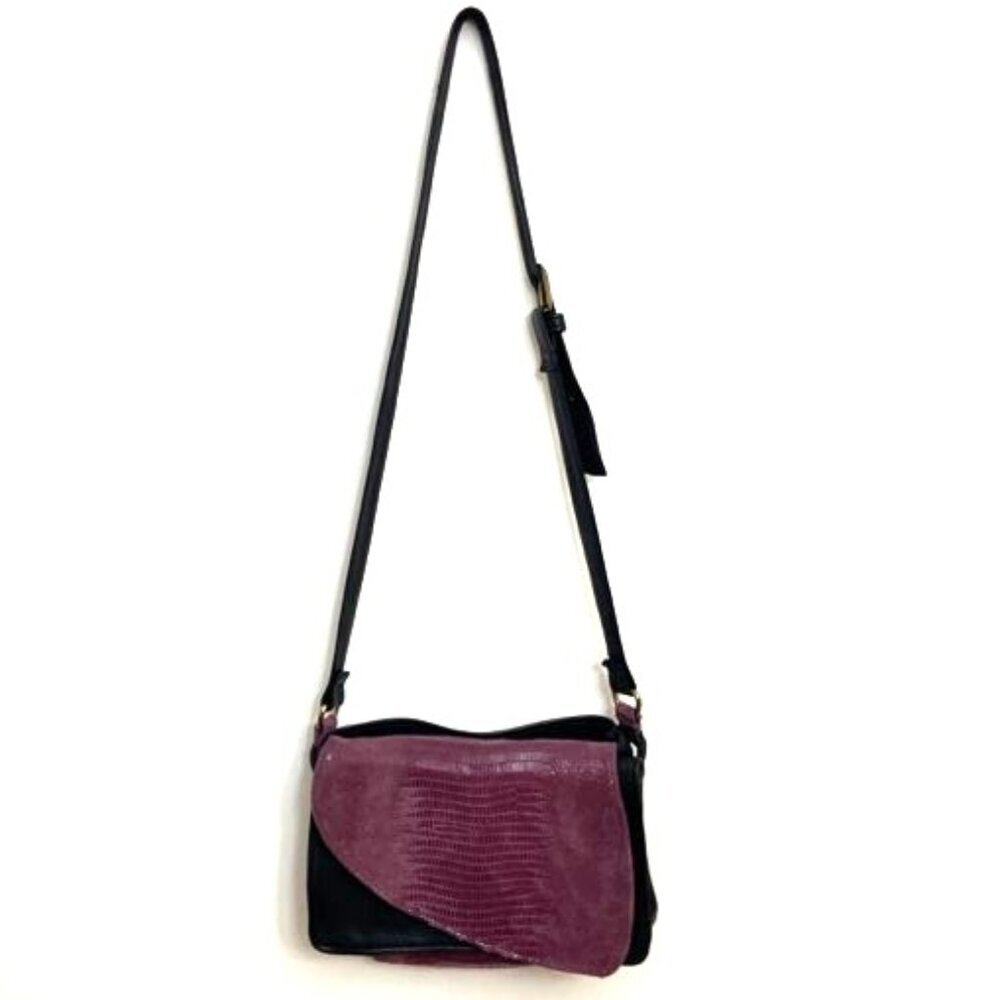 Elie Handbag Tulip Jr Crossbody Purse Purple & Black Leather Made in USA Buttery